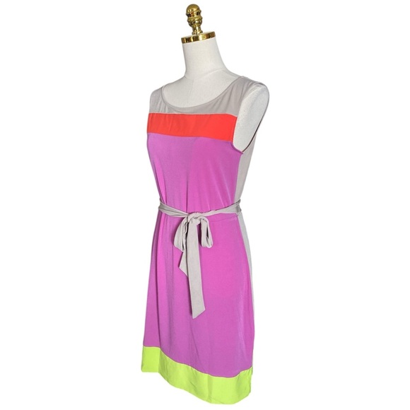 BANANA REPUBLIC Colorblock Belted Sleeveless Knee-Length Stretch Jersey Dress M - Picture 3 of 7